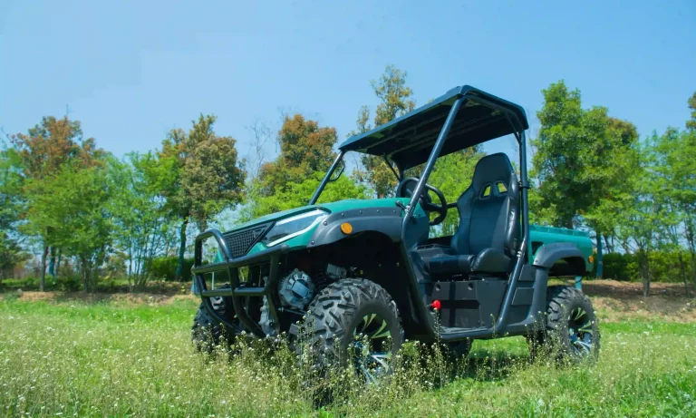 Electric UTV in the countryside in spring