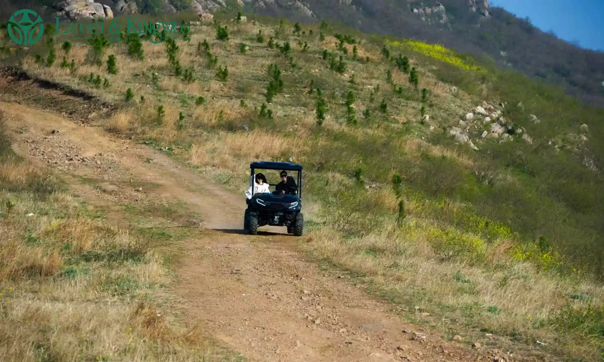 Electric UTV speed up the hillside